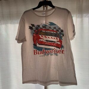 Old Navy White Budweiser Racing Graphic Tee with Red & Blue Print